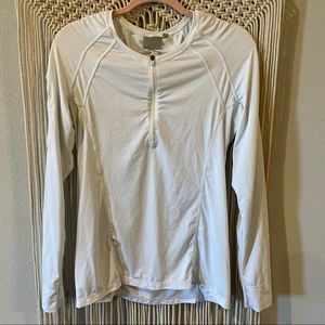 ATHLETA | Heathered White Pacifica UPF Partial Zip long Sleeve Pullover Top
